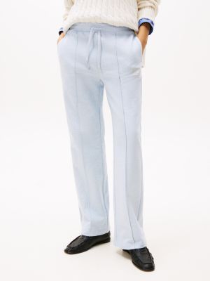 joggers con logo y pernera recta azul de mujeres tommy hilfiger