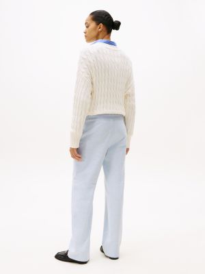 joggers con logo y pernera recta azul de mujeres tommy hilfiger