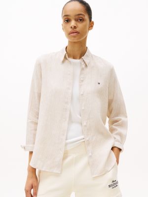 beige regular fit linen shirt for women tommy hilfiger