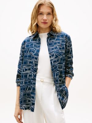 blue relaxed fit pure linen shirt for women tommy hilfiger