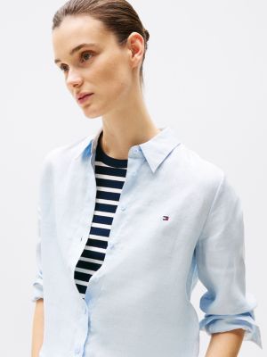 blau regular fit leinenhemd für damen - tommy hilfiger