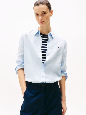 blue regular fit linen shirt for women tommy hilfiger