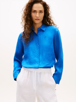 blue relaxed fit pure linen shirt for women tommy hilfiger