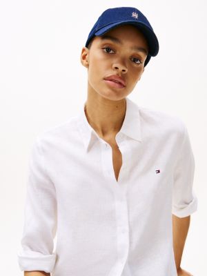 camicia regular fit in lino bianco da donne tommy hilfiger