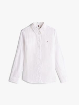 camicia regular fit in lino bianco da donne tommy hilfiger