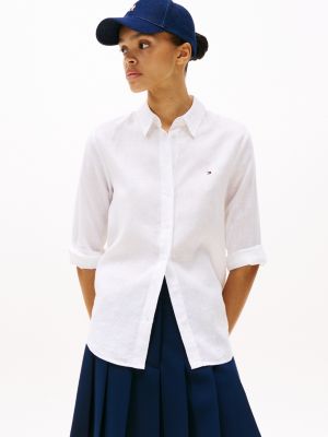 white regular fit leinenhemd für damen - tommy hilfiger