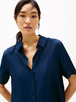 blau relaxed fit kurzarm-hemd für damen - tommy hilfiger