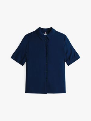 blauw relaxed fit overhemd met korte mouwen voor dames - tommy hilfiger