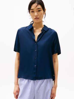 blue relaxed fit short sleeve shirt for women tommy hilfiger