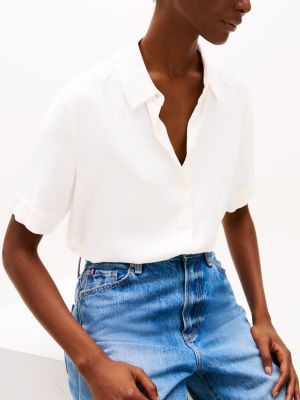 white relaxed fit short sleeve shirt for women tommy hilfiger