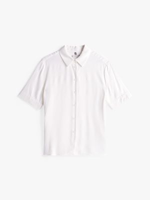 white relaxed fit short sleeve shirt for women tommy hilfiger