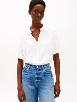 white relaxed fit short sleeve shirt for women tommy hilfiger