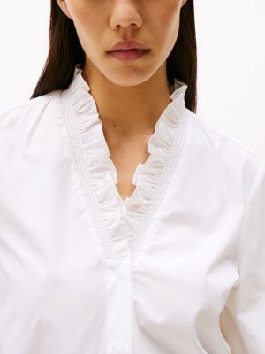 white regular fit ruffle v-neck blouse for women tommy hilfiger