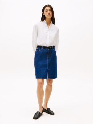 wit regular fit blouse met ruches en v-hals voor dames - tommy hilfiger
