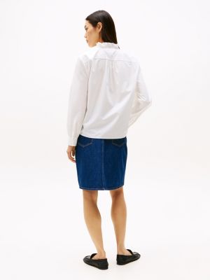 wit regular fit blouse met ruches en v-hals voor dames - tommy hilfiger