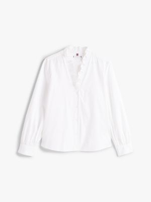 wit regular fit blouse met ruches en v-hals voor dames - tommy hilfiger