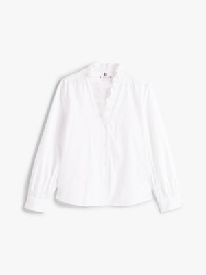 white regular fit ruffle v-neck blouse for women tommy hilfiger