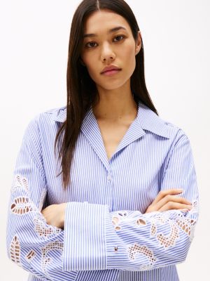 blue relaxed fit broderie anglaise blouse for women tommy hilfiger