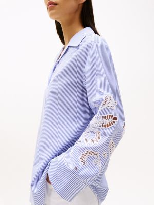 blouse décontractée à broderie anglaise bleu pour femmes tommy hilfiger