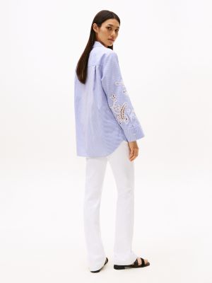 blouse décontractée à broderie anglaise bleu pour femmes tommy hilfiger