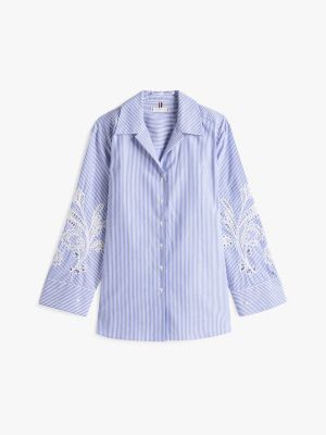 blouse décontractée à broderie anglaise bleu pour femmes tommy hilfiger