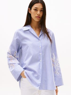 blusa relaxed fit con dettagli in sangallo blue da donne tommy hilfiger