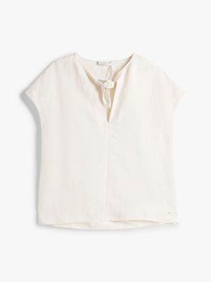 white regular fit tie neck blouse for women tommy hilfiger