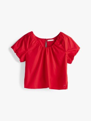 red regular fit short sleeve blouse for women tommy hilfiger