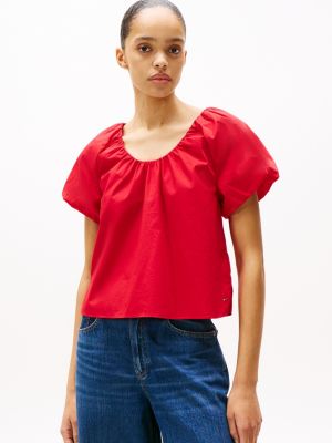 rood regular fit blouse met korte mouwen voor dames - tommy hilfiger