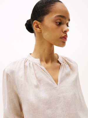 blouse en lin coupe décontractée beige pour femmes tommy hilfiger