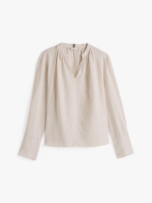 beige relaxed fit blouse van linnen voor dames - tommy hilfiger