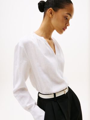 white relaxed fit linen blouse for women tommy hilfiger