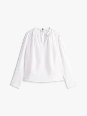 wit relaxed fit blouse van linnen voor dames - tommy hilfiger