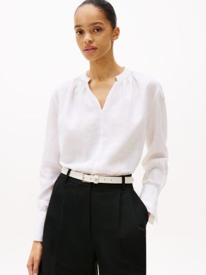 white relaxed fit linen blouse for women tommy hilfiger