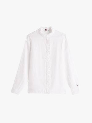 camisa amplia de lino con volantes blanco de mujeres tommy hilfiger