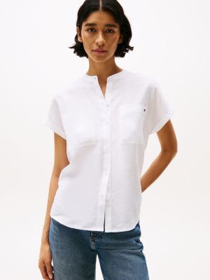 blusa amplia de manga corta en lino white de mujeres tommy hilfiger