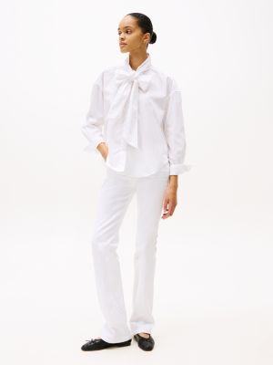 white relaxed fit bow collar shirt for women tommy hilfiger