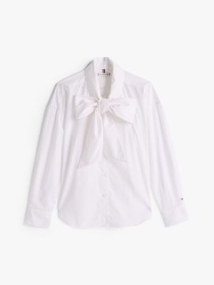 white relaxed fit bow collar shirt for women tommy hilfiger