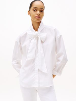 white relaxed fit bow collar shirt for women tommy hilfiger