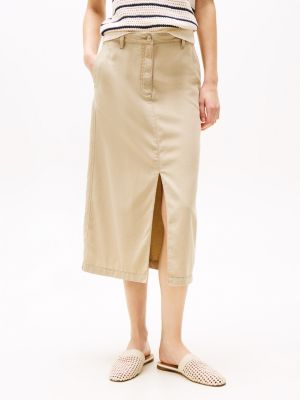 falda midi estilo chino beige de mujeres tommy hilfiger