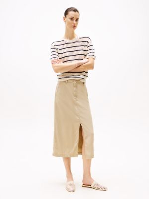 gonna midi stile chino beige da donne tommy hilfiger