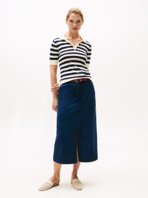 blue midi chino skirt for women tommy hilfiger