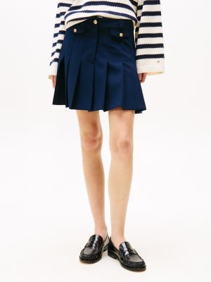 blue gold-tone button mini pleated skirt for women tommy hilfiger