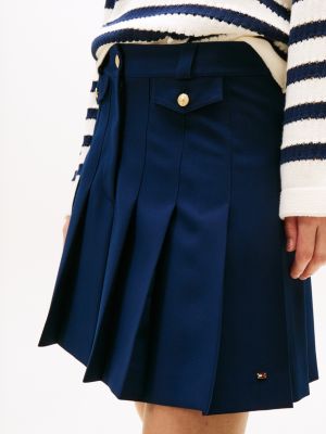 blauw minirok met plissé en goudkleurige knopen voor dames - tommy hilfiger