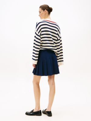 blue gold-tone button mini pleated skirt for women tommy hilfiger