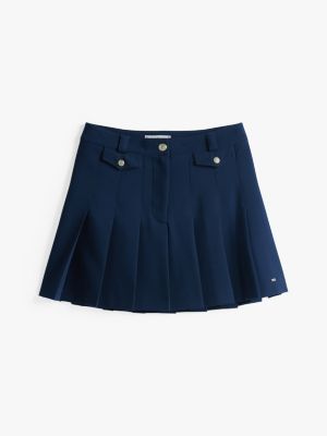 blue gold-tone button mini pleated skirt for women tommy hilfiger