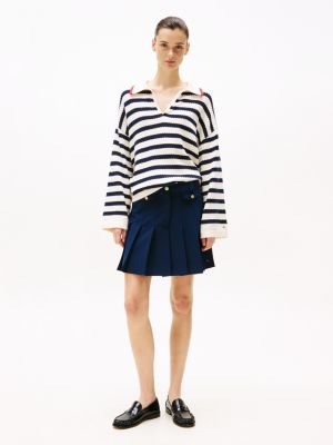 blue gold-tone button mini pleated skirt for women tommy hilfiger