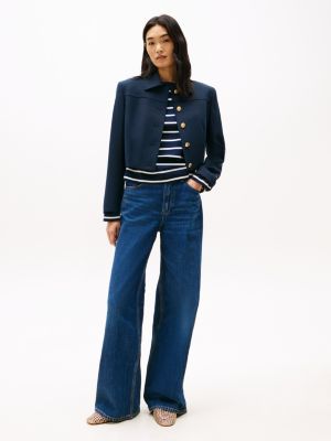 blue gold-tone button slim jacket for women tommy hilfiger