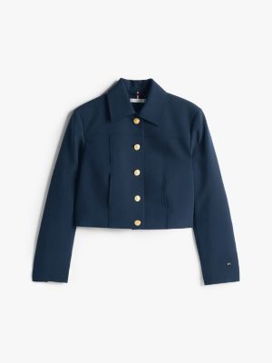 blue gold-tone button slim jacket for women tommy hilfiger