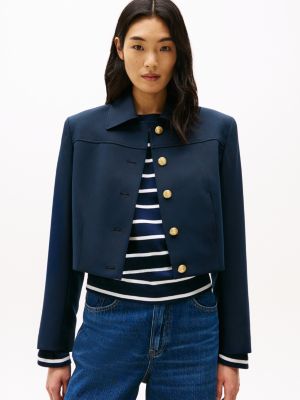 blue slim fit jacke mit goldfarbenen knöpfen für damen - tommy hilfiger